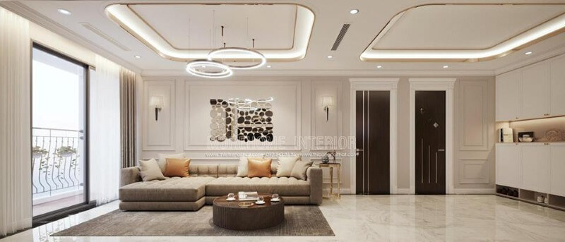 Bộ sofa bọc da màu nâu sữa mang đến vẻ đẹp ấn tượng cho không gian Mẫu <a href='https://thietkenoithat.com.vn'>thiết kế nội thất</a> chung cư đẹp