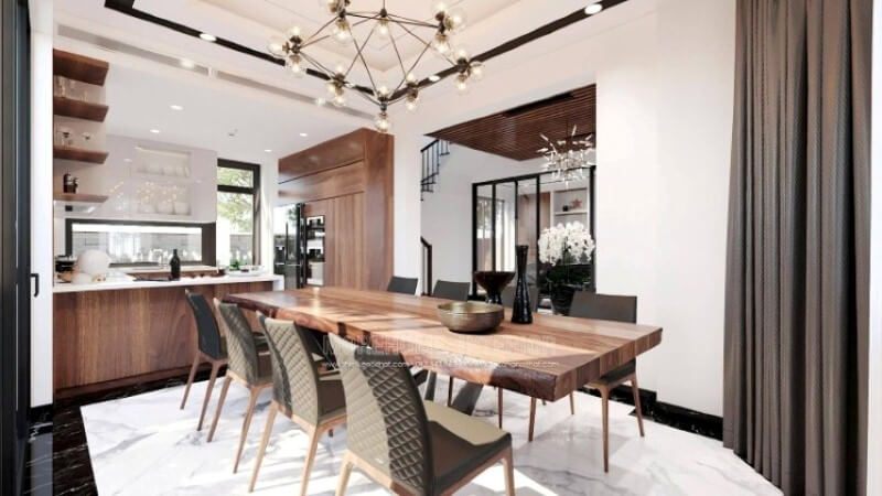 Mẫu tủ bếp hình chữ U với thiết kế bàn đảo liền mạch sẽ là một gợi ý tuyệt vời cho mẫu phòng bếp vuông vắn mà không cần bỏ ra quá nhiều diện tích.