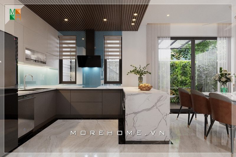 Màu xanh ngọc của kính ốp cường lực hấp dẫn người nội trợ mỗi khi bước vào bếp